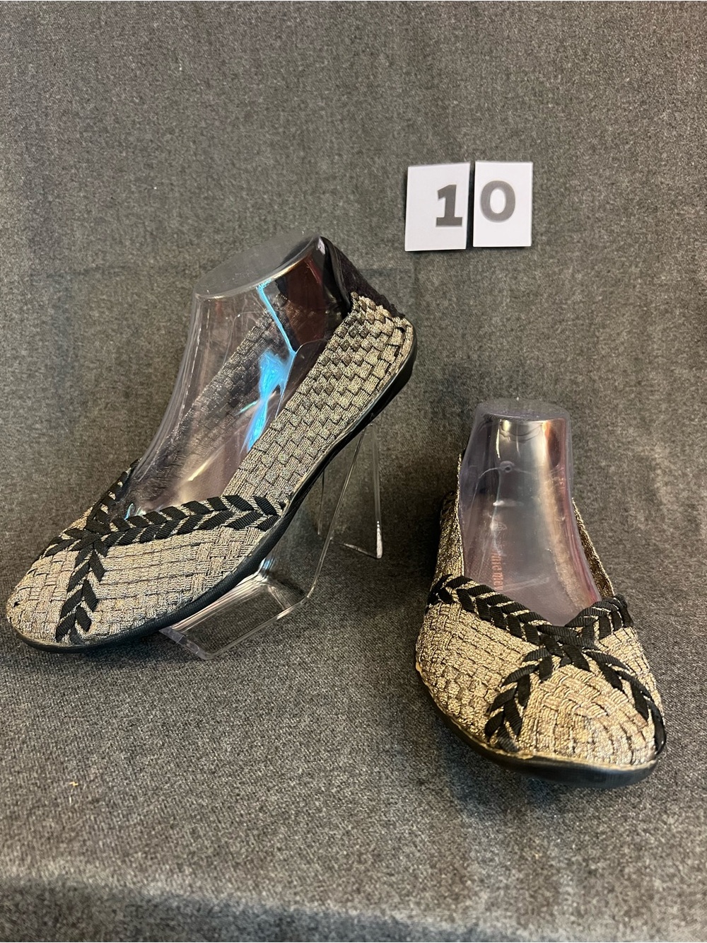 bernie mev. Woven Straw Ballet Flats with Black Trim